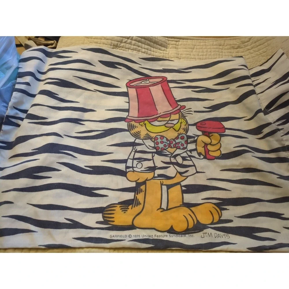 Vtg 1978 Party Garfield Zebra Print Double Sided Pillow Case